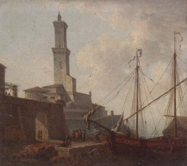 unknow artist A Port scene with figures loading a boat